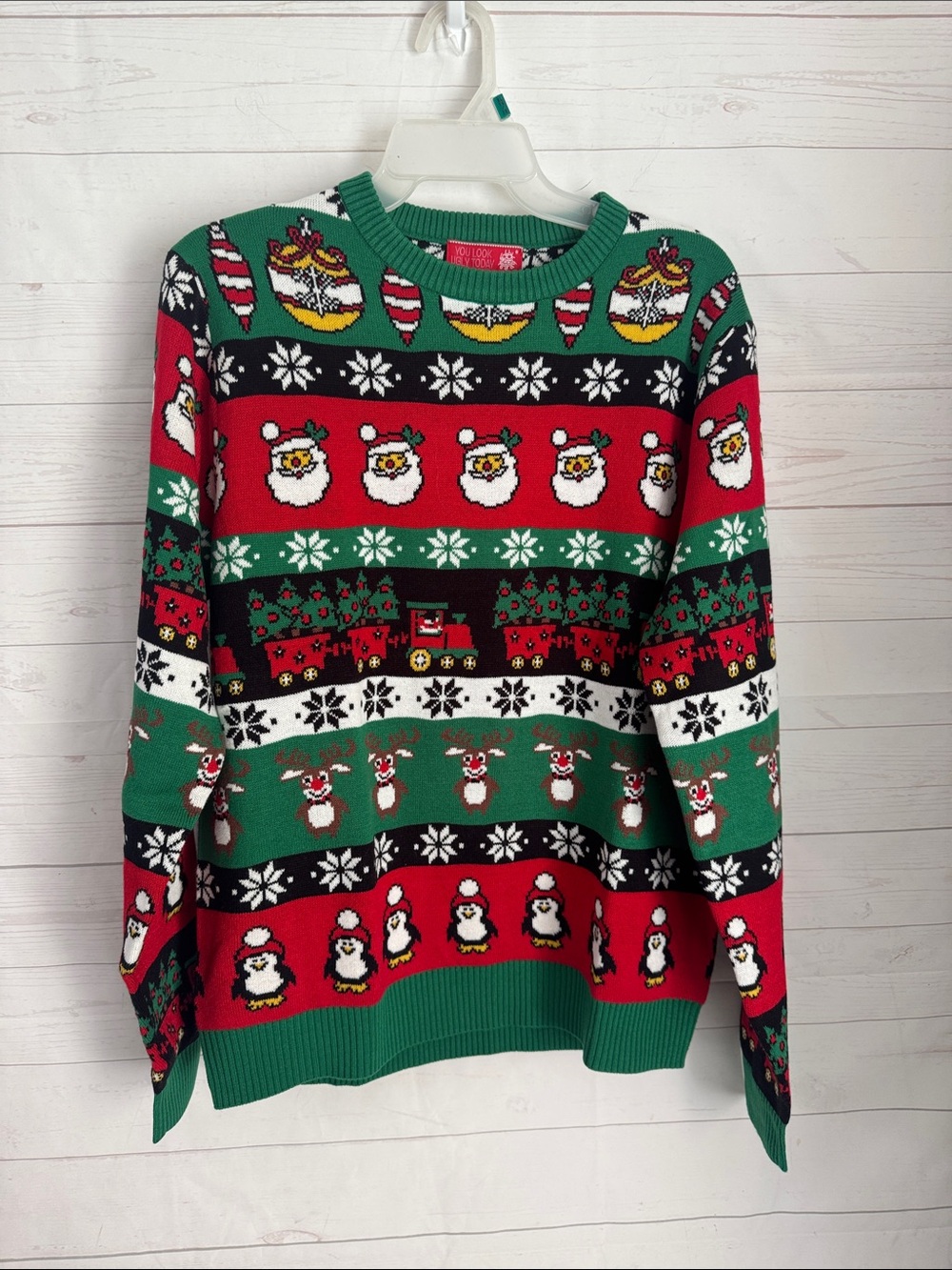 You Look Ugly Today M Green & Red Christmas Crewneck Ugly  Christmas Sweater